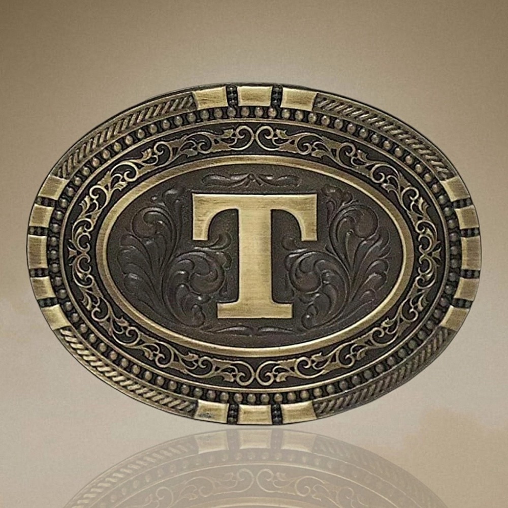 Montana Silversmiths Exos Brass Cast Filigree Initial "T" Western Belt Buckle!